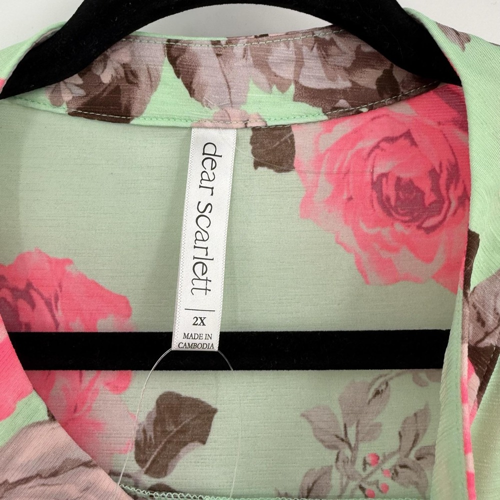 Dear Scarlett Tunic Shirt Womens 2X Green Floral V-Neck Roll Tab Liz Travel - Picture 3 of 9